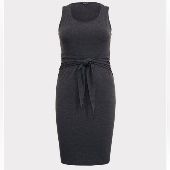 Torrid Charcoal Gray Sleeveless Jersey Tie Front Shift Dress - Picture 8 of 8